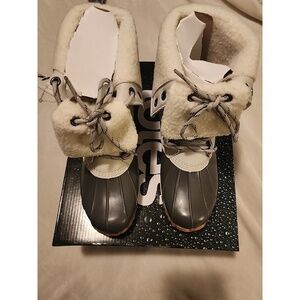 Totes Duck‎ Boots Waterproof Insulated Winter Rain Snow Boots Gray White 6